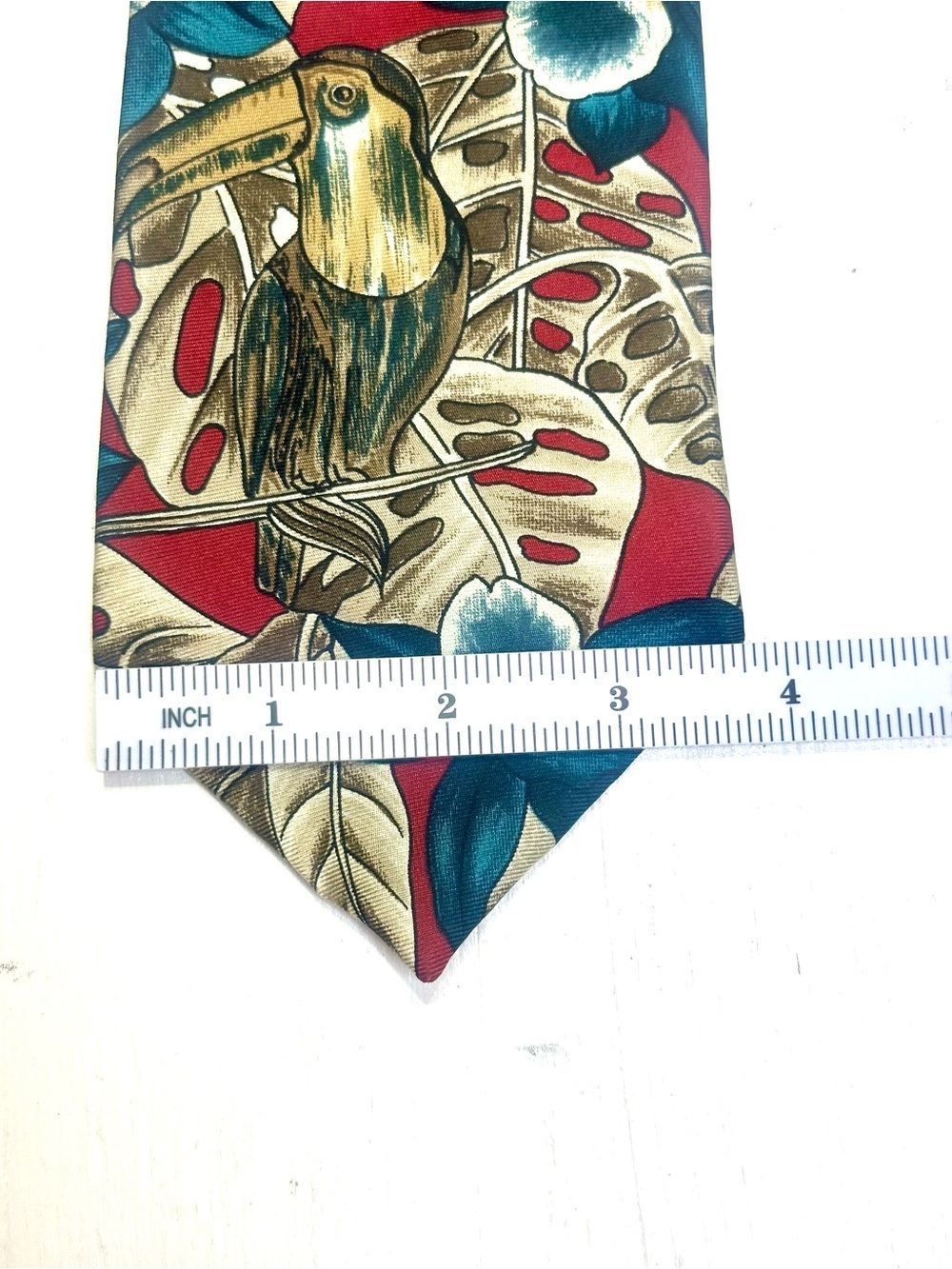 Vintage Oscar de la Renta Toucan Tropical Floral Silk Tie 90s Novelty - Picture 7 of 9